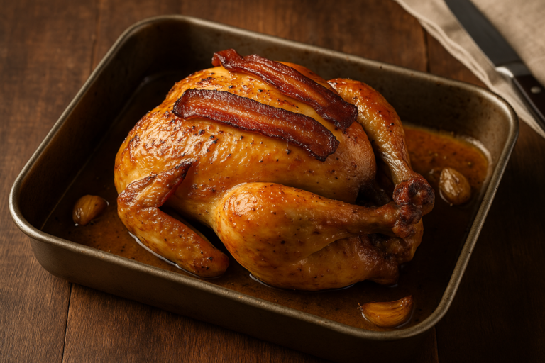 Frango Assado Suculento com Bacon