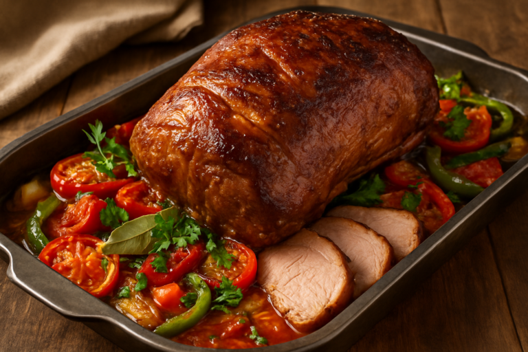 Pernil Assado Suculento com Vinha-d'Alho e Legumes