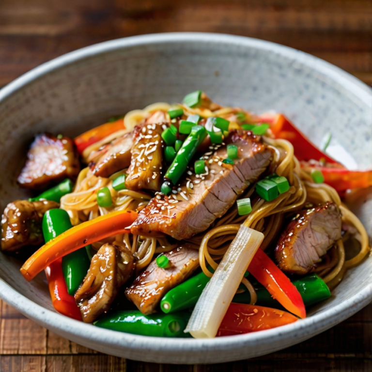 Macarrão Oriental com Legumes e Lombo Suíno
