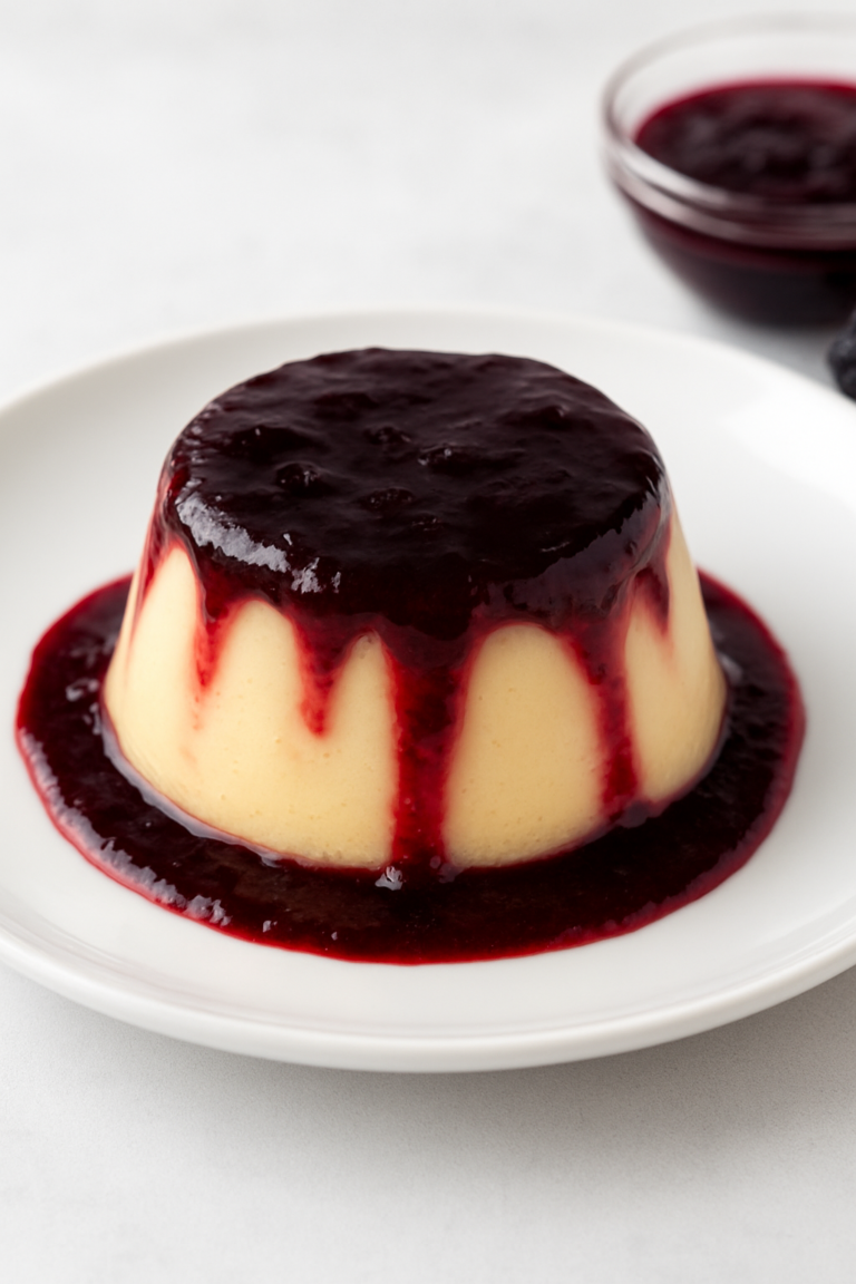 Pudim de Leite com Calda de Amora