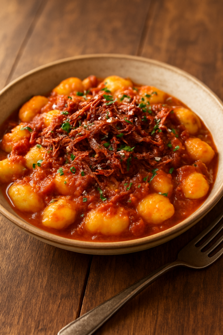 Nhoque de Mandioquinha com Molho de Carne Seca